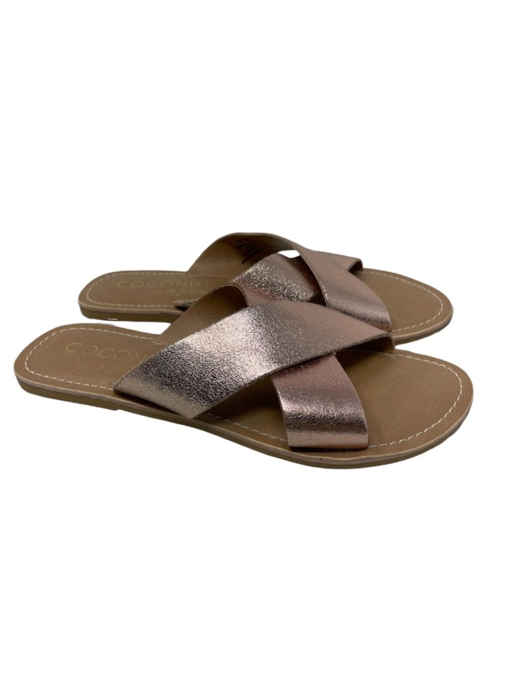 Coconuts by Matisse Sandals Size 6 Pebble Slide Open Toe Cross Band Rose Gold